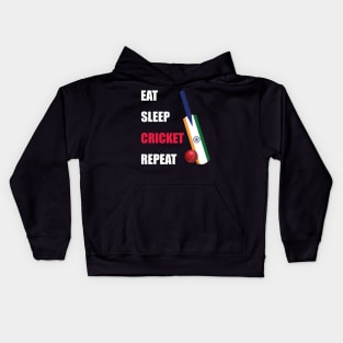 Eat Sleep Cricket Repeat India Flag Kids Hoodie